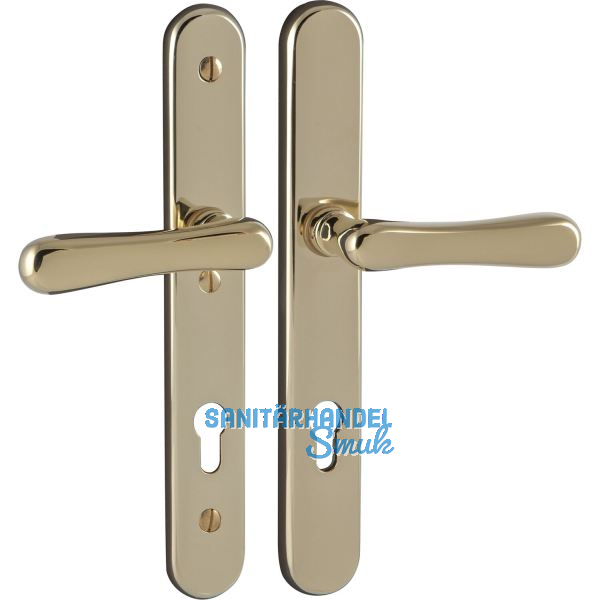 Sicherheits-Dr�ckergarnitur ELEGANT/22 auf Schild PZ88, Messing poliert PVD