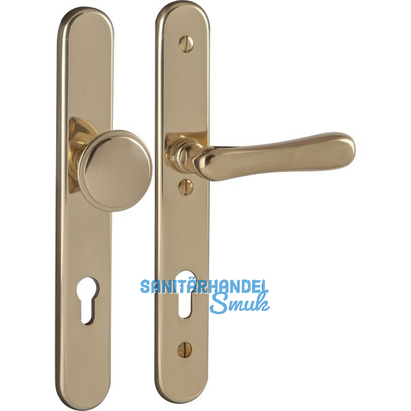 Sicherheits-Wechselgarnitur ELEGANT/22 auf Schild PZ88, Messing poliert