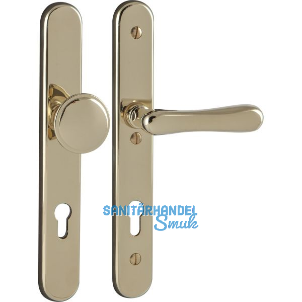 Sicherheits-Wechselgarnitur ELEGANT/22 auf Schild PZ88, Messing poliert PVD