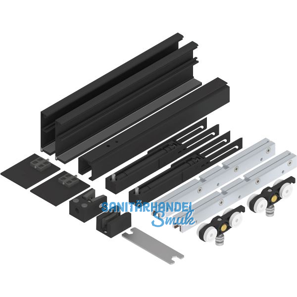 SOLIDO 100 Beschlagset Glas Einzugsd�mpfung Laufschiene Blende L=2500 mm schwarz
