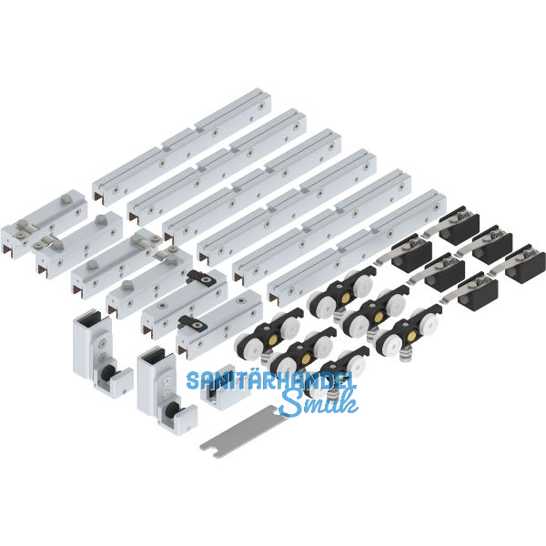 SOLIDO 100 Teleskopbeschlagset Glas 3-flg. ohne Laufschiene F�hrung silber