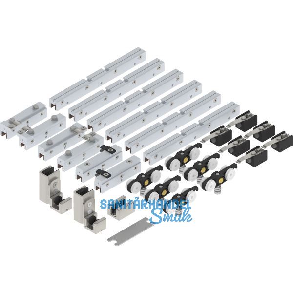 SOLIDO 100 Teleskopbeschlagset Glas 3-flg. ohne Laufschiene F�hrung Edelstahl