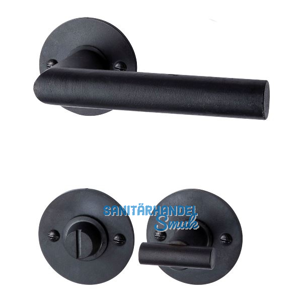 HALC� Dr�ckergarnitur DAVOS - auf runder Rosette WC, TS-50, Schwarzstahl