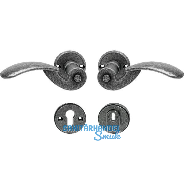 Sicherheits-Drueckergarnitur STUBAI auf Rosette,verzinkt schwarz hell passiviert