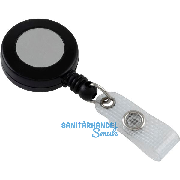 IDENTA Kartenjojo rund mit G�rtelclip Silberdisk Nylonschnur L=600 mm schwarz