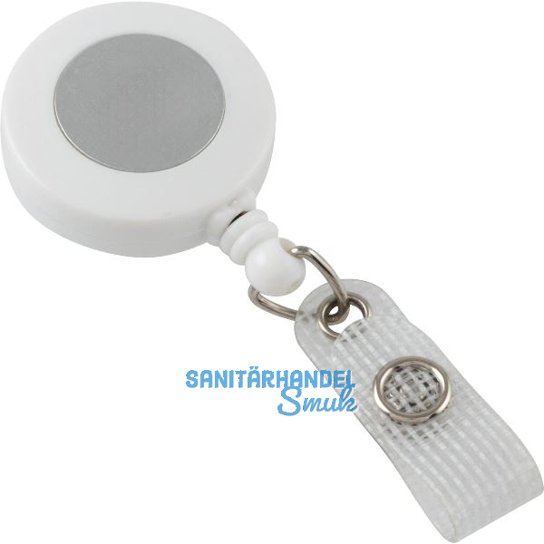 IDENTA Kartenjojo rund mit G�rtelclip Silberdisk Nylonschnur L=600 mm wei�