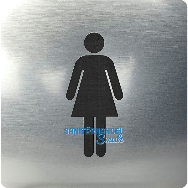 WC Symbol Frau selbstklebend, 100 x 100 mm, Kunststoff Edelstahl-Effekt
