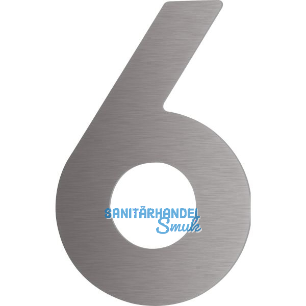 Hausnummer 6 - H�he 120 mm, mit 2 Gewindenocken M5, Edelstahl