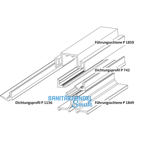 GU HS F�hrungsschienen-Set oben P1850 L=3400 mm silber eloxiert/Dichtung grau