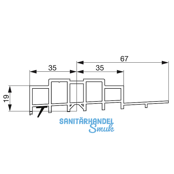 GU Thermostep 204 Aufsatzschiene 19/67 P2101, TS 56-110 mm, L=3300 mm
