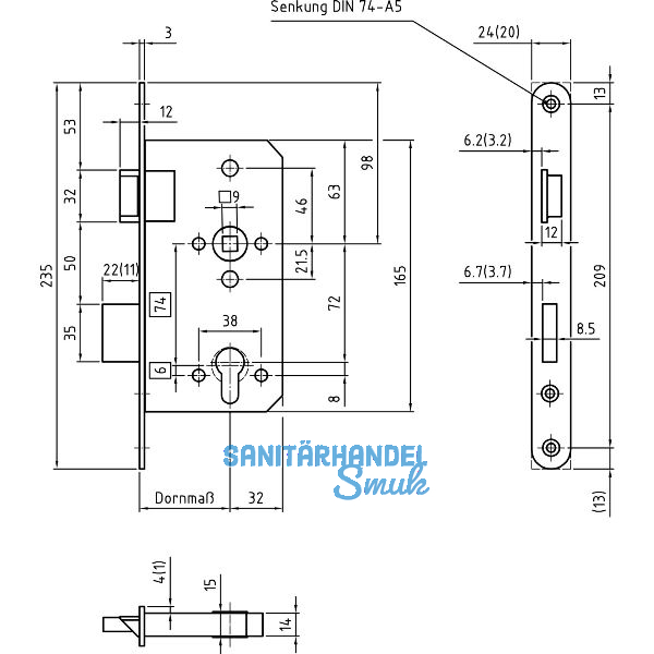 BMH Fluchtt�rschloss 1013 PZW, 1-flg. Funktion E/EN179,rechts,DM65/20,Edelstahl