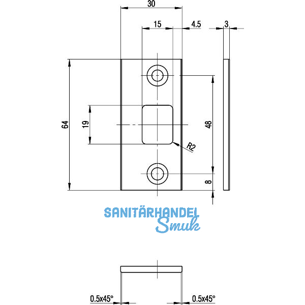 BKS Schlie�blech f�r Schnappriegel 1795, 64 x 30 x 3 mm, Edelstahl