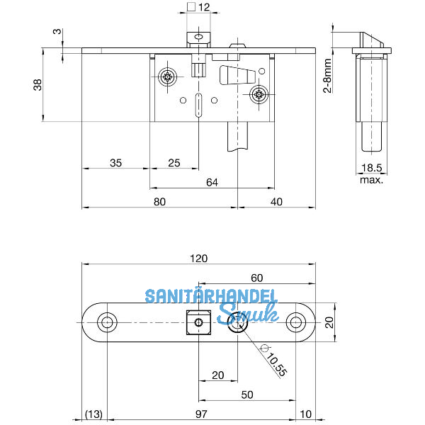 BKS Schaltschloss B1595, Stulp rund, gerade, 20/120 mm, DM 80+100, Edelstahl
