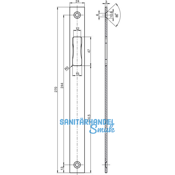 BKS Schlie�blech B 9000 1046, 270 x 24 mm, nur Falle, flach eckig