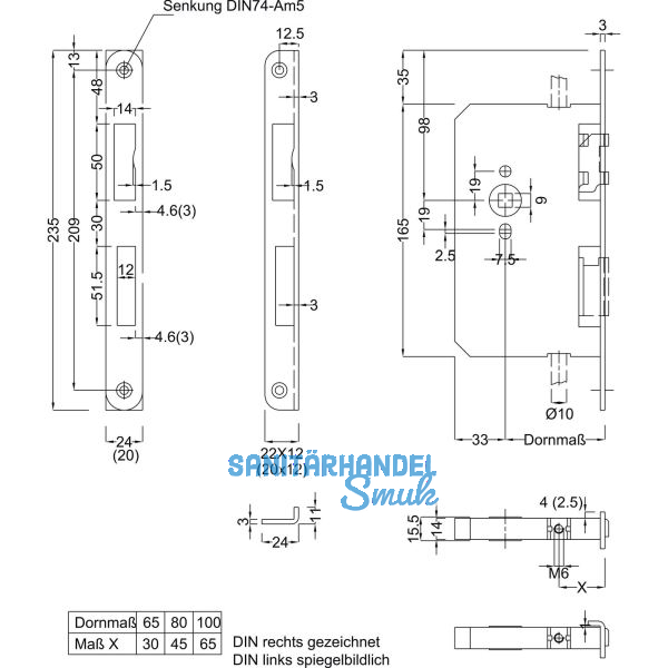 BMH Fluchtt�rtreibriegel 6130 Rundstulp 24 mm, DM 65 mm, universal, Edelstahl