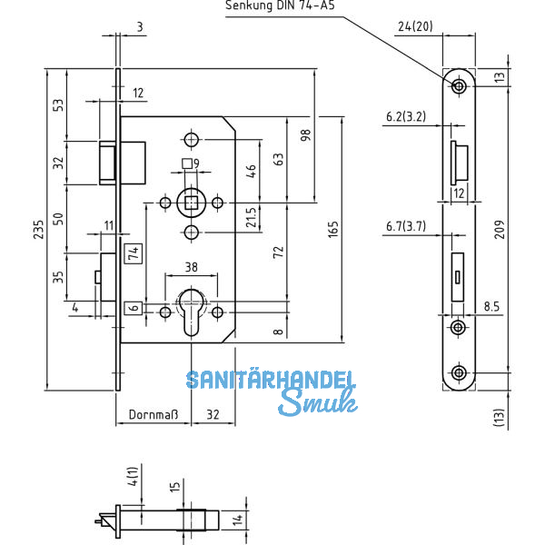 BMH Fluchtt�rschloss 1113 PZW, 2-flg. Funktion E/EN 179, rechts, DM65, Edelstahl