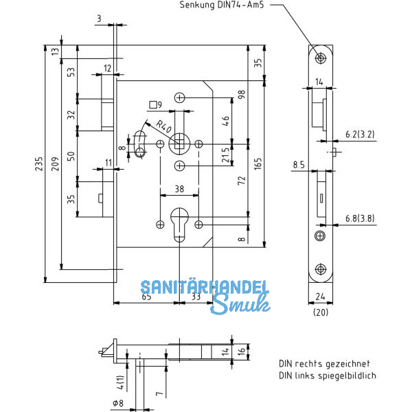 BMH Fluchtt�rhauptschloss 1122, 2-flg. Funktion B/EN 179, rechts, DM65,Edelstahl