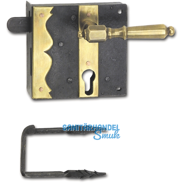 Rustikales Schlossset Newcastle PZ, links,DM75,Eisen verzinkt geschw�rzt/Messing