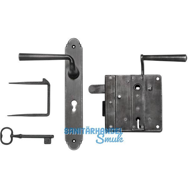 Rustikales Schlossset Drau BB, rechts, DM 73,5, Eisen verzinkt schwarz patiniert