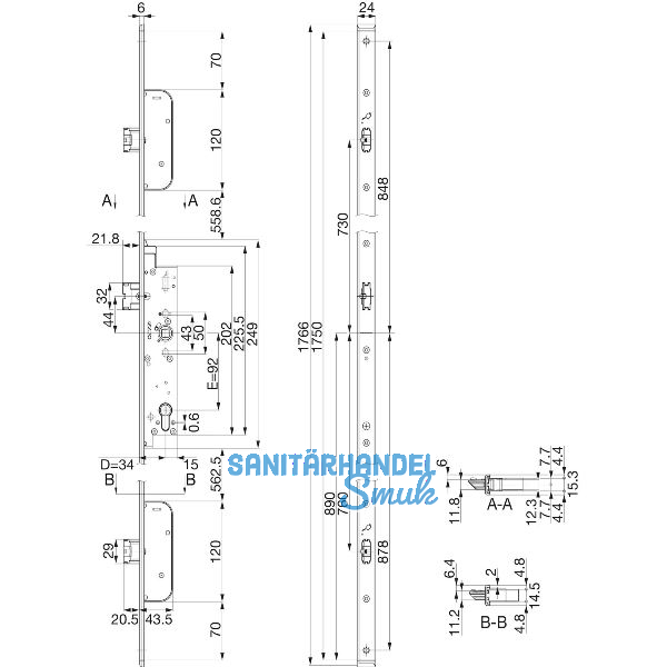 BKS Fluchtt�r-Mehrfachverriegelung 1917 2-flg.Funk.E,universal,U-Stulp,Edelstahl