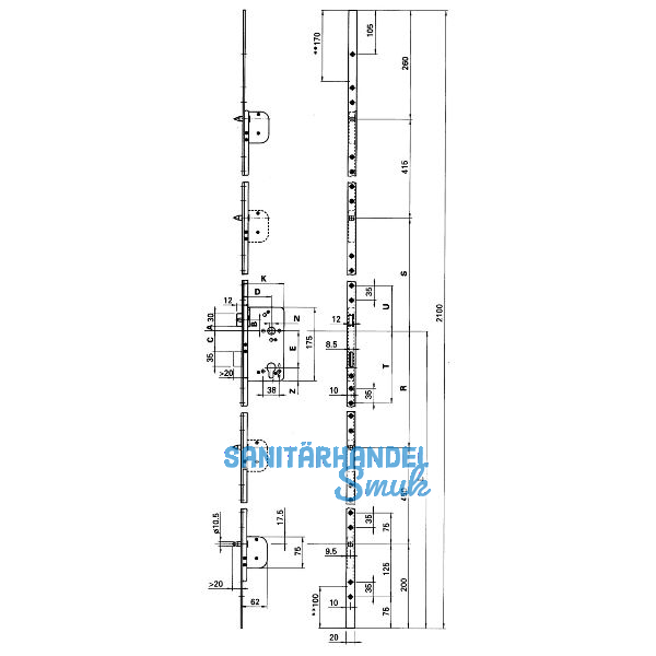WG Mehrfachverriegelungsschloss MVS 905S /70 links