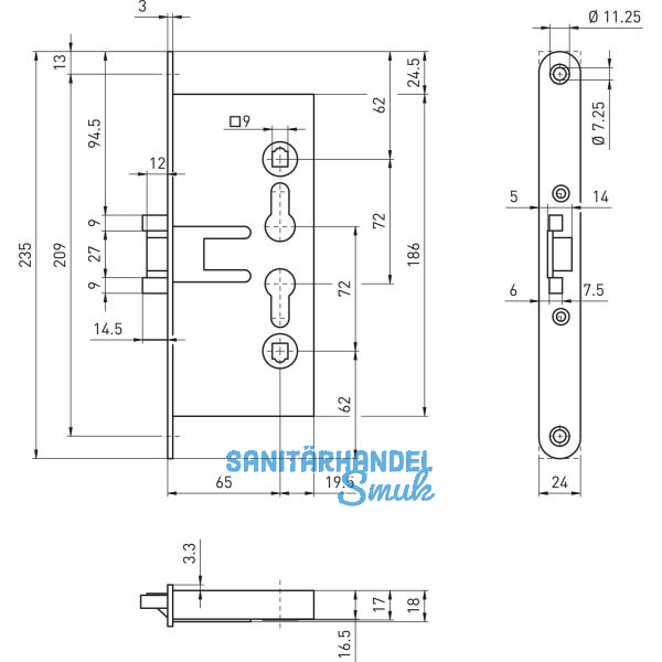 BMH Fluchtt�rschloss 1759, DM 65, Stahl verzinkt