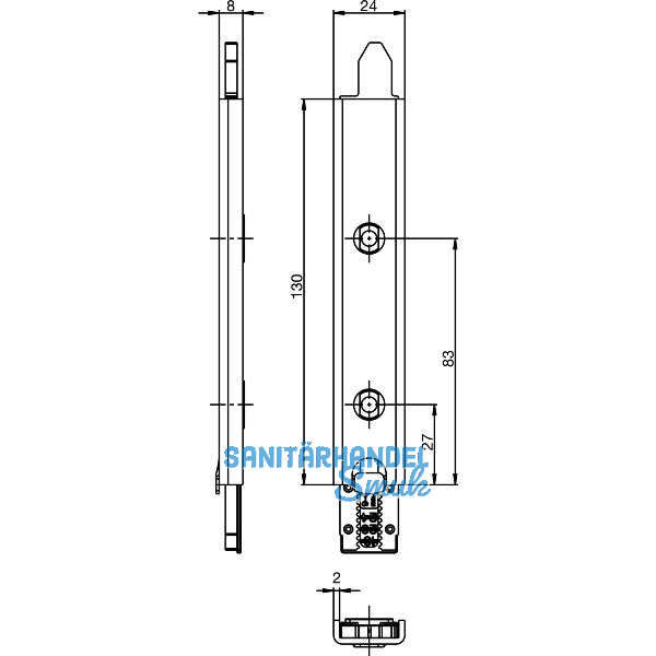 Anschlusseinheit Falzhebelgetriebe,Secury Automatic 130 Nut 10,links, oben/unten