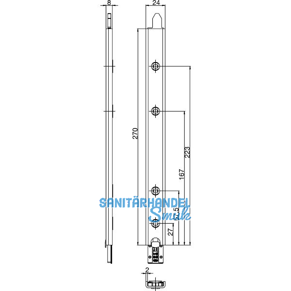 Anschlusseinheit Falzhebelgetriebe, Secury Automatic 270 Nut 10,links, oben