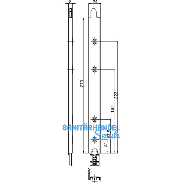 Anschlusseinheit Falzhebelgetriebe, Secury Automatic 270 Nut 10 rechts, oben