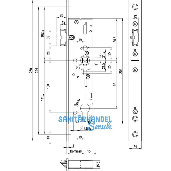 BKS Fluchtt�rschloss 1911 2-flg. selbstverriegelnd, eckig,DM 35, Edelstahl