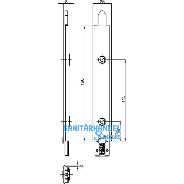 Anschlusseinheit zu Falzhebelgetriebe, Secury Automatic 160 mm, unten