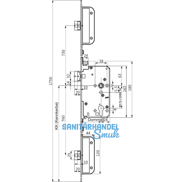Fluchtt�r-Mehrfachverriegelung 2166 1-flg. Funktion E, rechts, rund, Edelstahl