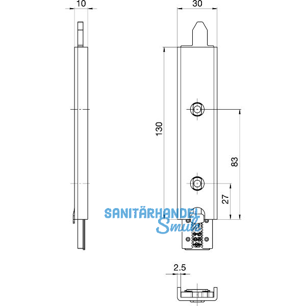Anschlusseinheit zu Falzhebelgetriebe, Secury Automatic 130 mm,links, oben/unten