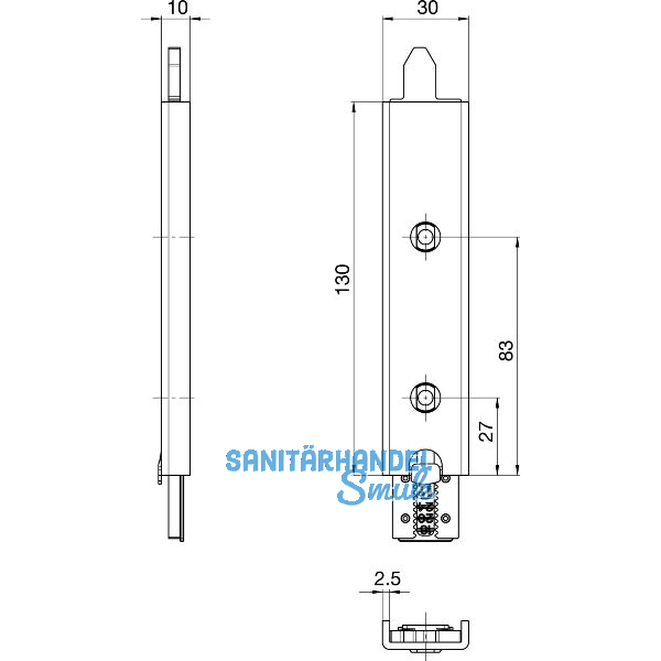 Anschlusseinheit zu Falzhebelgetriebe, Secury Automatic 130 mm,rechts,oben/unten
