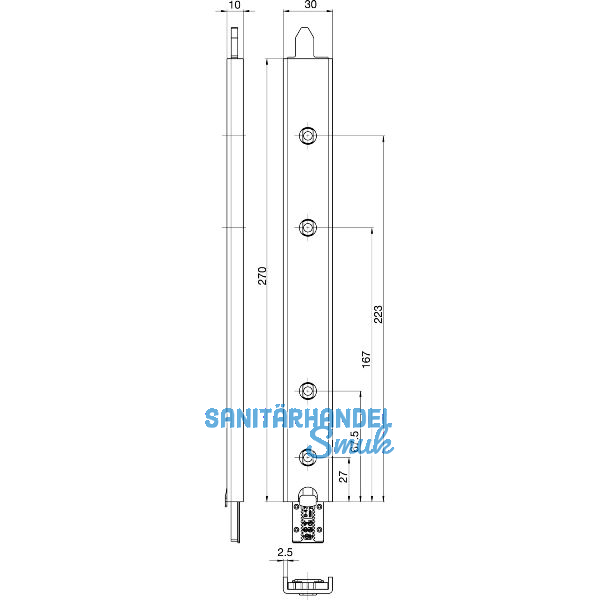 Anschlusseinheit zu Falzhebelgetriebe, Secury Automatic 270 mm, rechts, oben