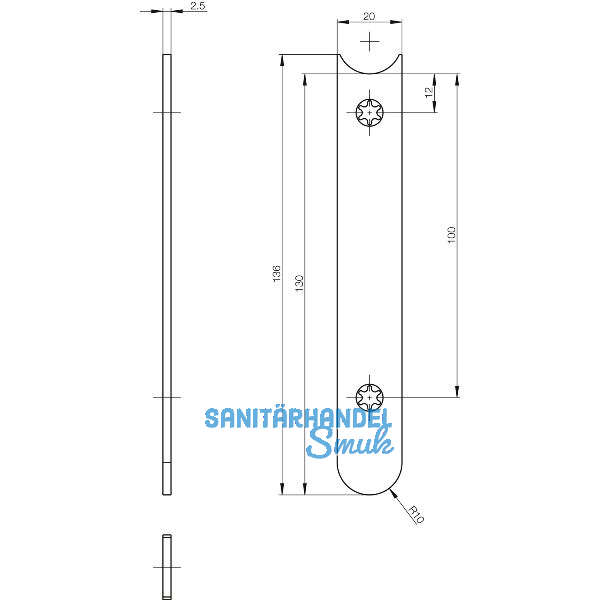 Anschlussstulp/Stulpverl�ngerung unten f�r Secury MFV, 130 x 20 mm, Edelstahl