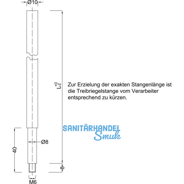 BMH Treibriegelstange 1100, 1500 mm, f�r unten, Stahl verzinkt