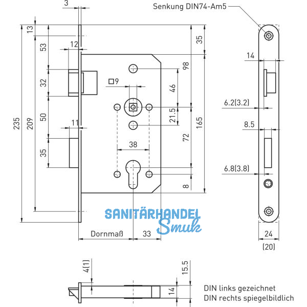 BMH Fluchtt�rschloss 6028 1-flg. /EN 1125, rechts, Edelstahl Sulp 24