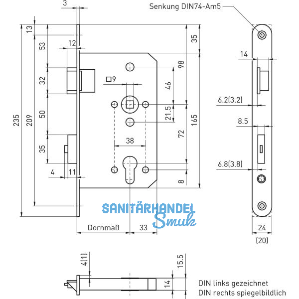 BMH Fluchtt�rschloss 6113 2-flg. Funktion E/EN 1125, links, Edelstahl
