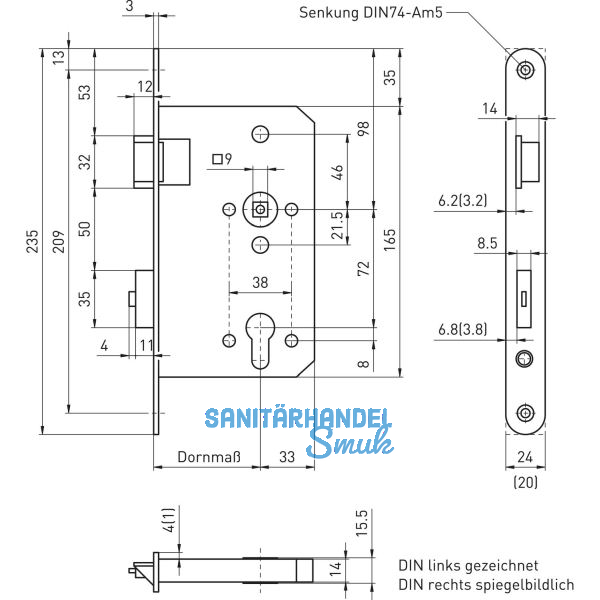 BMH Fluchtt�rschloss 6128 2-flg. Funktion B/EN 1125, links, Edelstahl