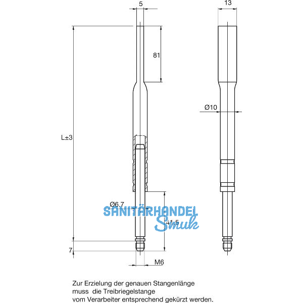 BMH Treibriegelstange 1104, 966 mm, f�r Planet-T�rdichter, unten, Stahl verzinkt