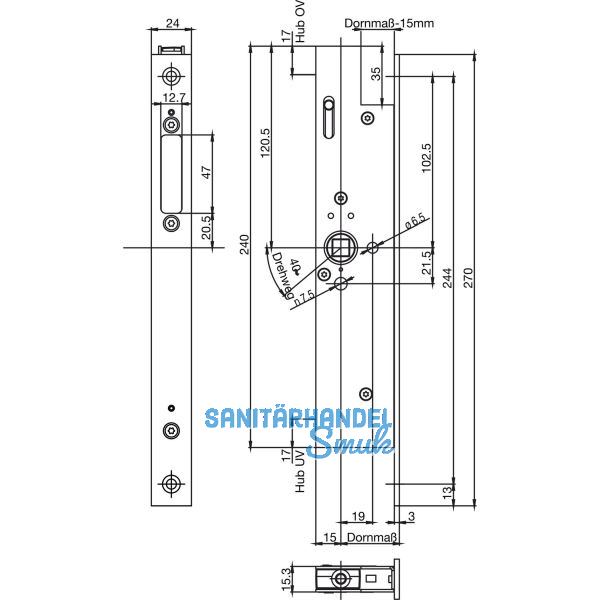 BKS Fluchtt�rtreibriegel 1990, DM 35, Stulp 270 x 24 x 3 mm eckig, Edelstahl