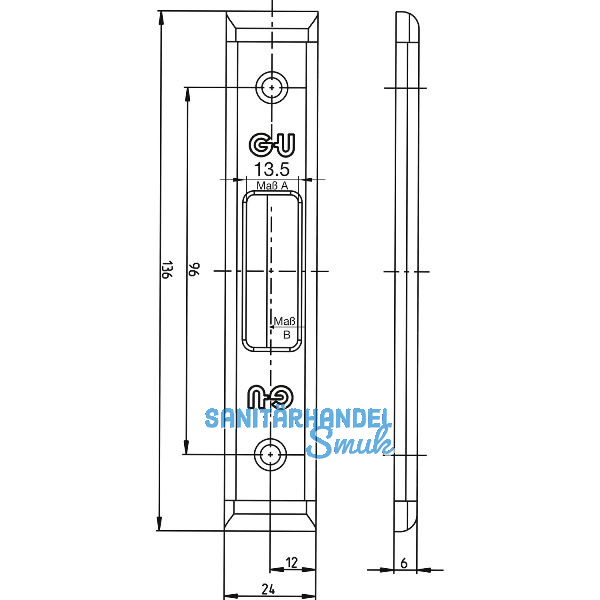 BKS Schlie�blech f�r MFV Secury Hauptfalle 1-flg, U-Stulp 24 x 6 x 120,Edelstahl