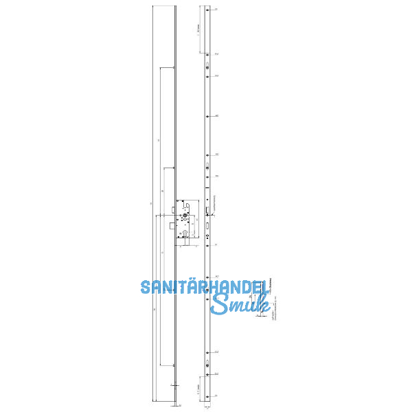 KFV Mehrfachverriegelungsschloss U-Stulp, 2170x24x6mm, DM 45,PZW,Stahl verzinkt