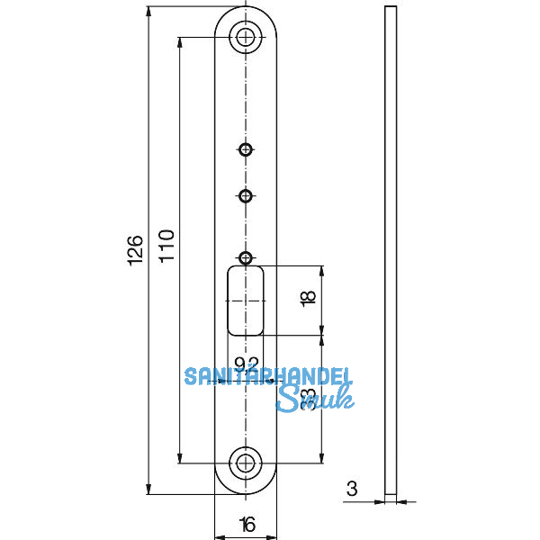 KFV Abdeckblech f�r Kabel�bergang ohne Geh�use, 16 x 126 x 3 mm, Edelstahl matt