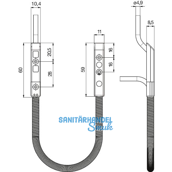 KFV Kabel�bergang verdeckt 180�,T�rseite 4m/Rahmenseite 8m Kabel,Steckverbindung