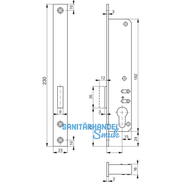 ROTO Rohrrahmenschloss Flachstulp m. Riegel 877, DM 25, verzinkt silberf�rbig