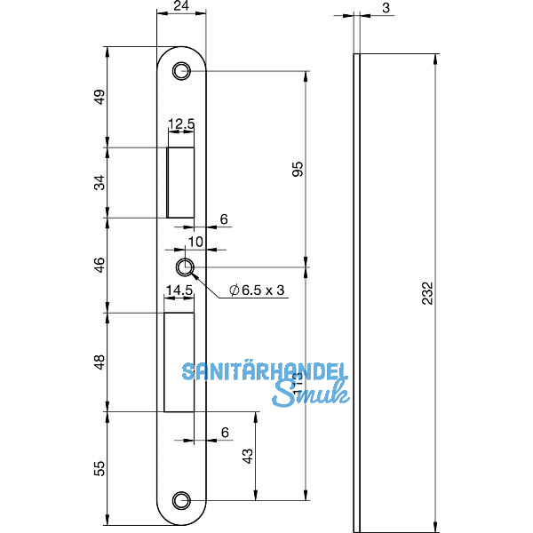 Schlie�blech EA 325 f�r Elektro-Mehrfachverriegelungsschl�sser, 232x24x3 mm