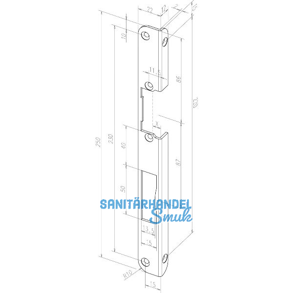 Winkelschlie�blech IW rund, links, 250 x 22x 12 mm, Edelstahl (51535-04)