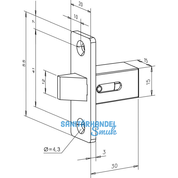 Fallenschloss 802 fix, Stulp 55 x 20 x 3 mm, grau lackiert